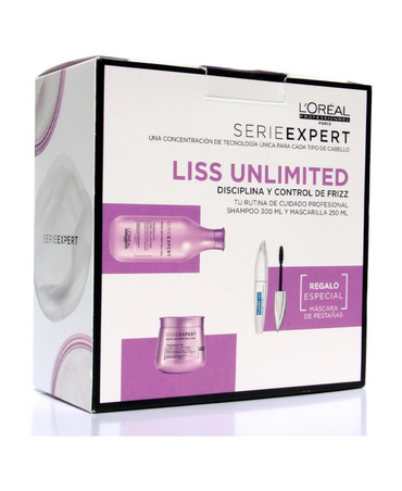 LP LOREAL SERIE EXPERT LISS UNLIMITED SHAMPOO/MASCARILLA/MASCARA PESTAÑAS COFRE - El Palacio De La Belleza