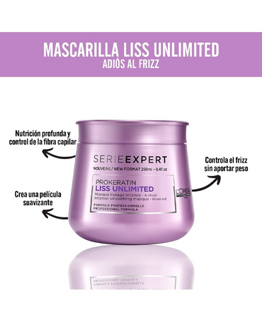 LP LOREAL SERIE EXPERT LISS UNLIMITED SHAMPOO/MASCARILLA/MASCARA PESTAÑAS COFRE - El Palacio De La Belleza