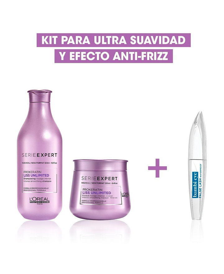 LP LOREAL SERIE EXPERT LISS UNLIMITED SHAMPOO/MASCARILLA/MASCARA PESTAÑAS COFRE - El Palacio De La Belleza