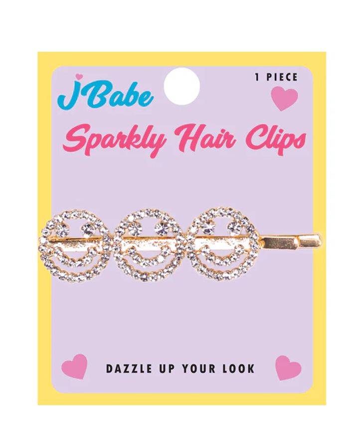 J BABE SPARKLY HAIR CLIPS FACE HAPPY HC05