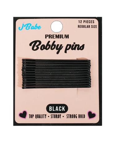 J BABE BOBBY PINS BLACK 12 PZS. REGULAR BP12
