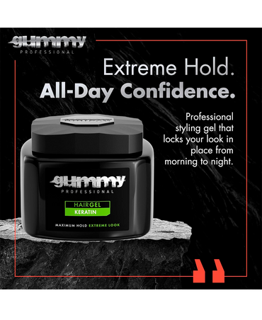 GUMMY HAIR GEL MAXIMUM HOLD & EXTREME LOOK KERATIN 500 ML.
