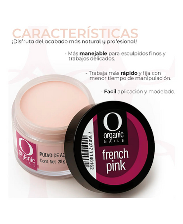 ORGANIC POLVO ACRILICO FRENCH PINK 1 OZ./28 GRS.