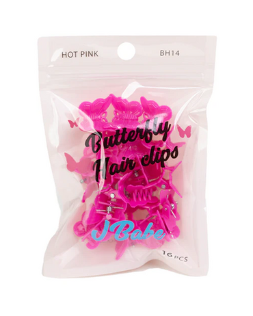 J BABE BUTTERFLY HAIR CLIPS BH14 HOT PINK