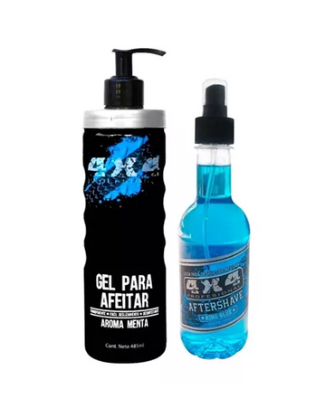 4X4 DUO PACK GEL AFEITAR MENTA 485 ML + AFTERSHAVE 300ML.