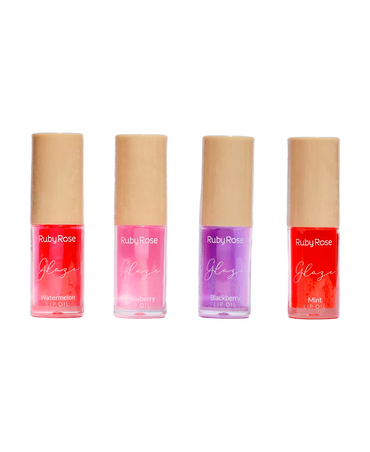 RUBY ROSE GLAZE LIP OIL 4 AROMAS 24 PIEZAS HB-8221
