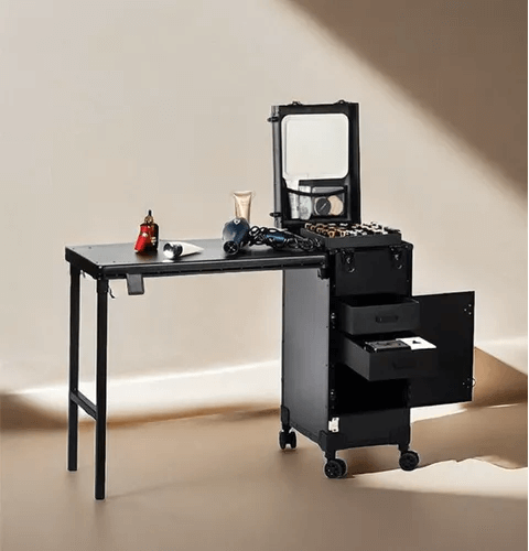 MESA PROFESIONAL DE UÑAS PORTATIL CON RUEDAS NEGRO AUDIO BLUETOOTH 00104
