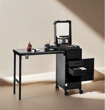 MESA PROFESIONAL DE UÑAS PORTATIL CON RUEDAS NEGRO AUDIO BLUETOOTH 00104