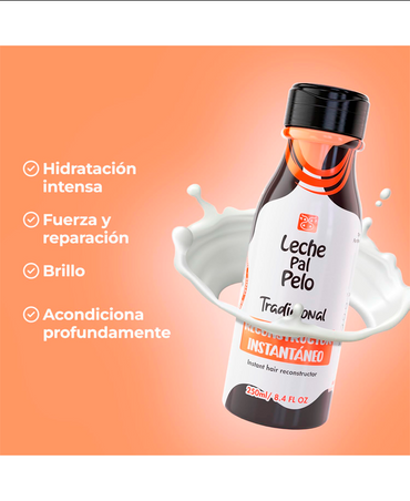 LECHE PAL PELO KIT TRADICIONAL SH + RECONS + TERMO 250 ML.