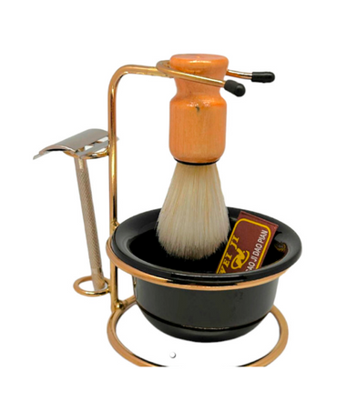 MC8 SET DE BARBERIA SOPORTE DORADO RASTRILLO BROCHA TAZON MC2235
