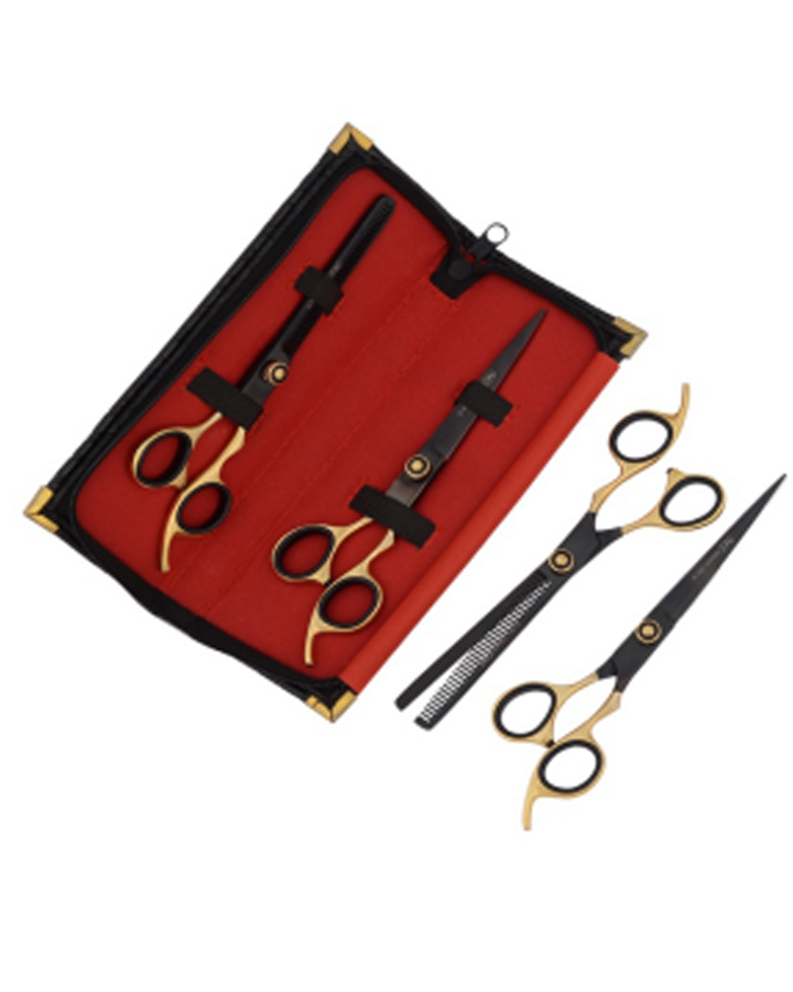 MS KIT 2 PZAS. TIJERA/ LINEAL ENTRESACAR 7.5 PULGADAS GOLD