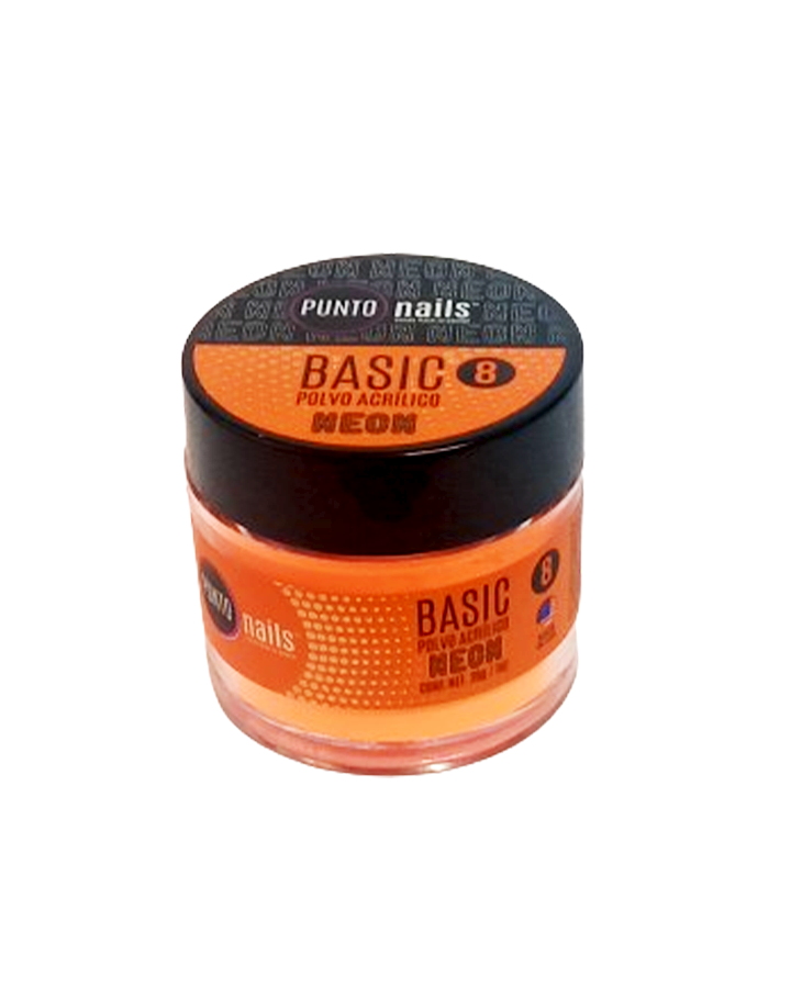 PUNTO NAILS POLVO BASIC TONO 8 NARANJA NEON 1 OZ.