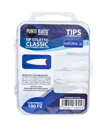 PUNTO NAILS TIP STILLETO CLASSIC NATURAL XL C/100 PZAS. PNTE50N
