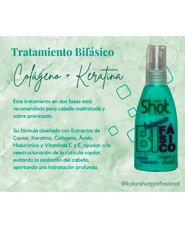 KOLOR SHOT TRATAMIENTO DOS FASES COLAGENO KERATINA 70 ML.