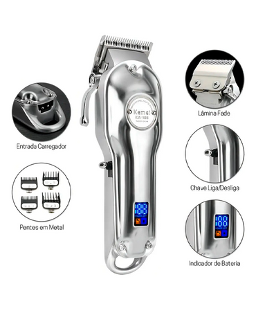 KEMEI CLIPPER ALL METAL MAQUINA INALAMBRICA KM-1986 SILVER