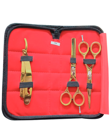GERMANY KIT TIJERA C/3 PZS CORTE/TIJERA TEXTURIZAR/PORTANAVAJ GOLDEN T-510