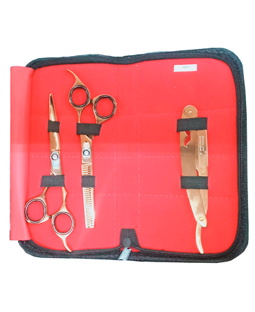 GERMANY KIT TIJERA C/3 PZS CORTE/TIJERA TEXTURIZAR/PORTANAVAJ ROSE GOLD T-517