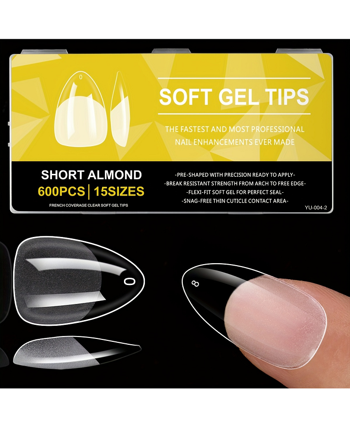 SOFT GEL TIPS SHORT ALMOND 600 PIEZAS YU-004-2