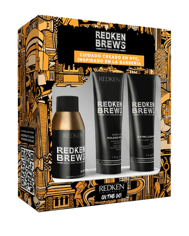 REDKEN TRAVEL KIT BREWS SHAMPOO 3-IN-1/MOLDING PASTE/EXTRA CLEAN GEL